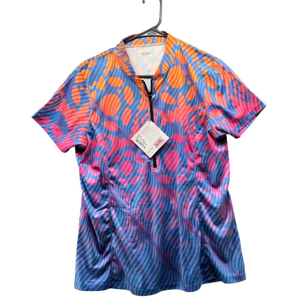 NWT Terry Cycling Jersey Womens Large Short Sleeve Quarter Zip Bike Top Bright